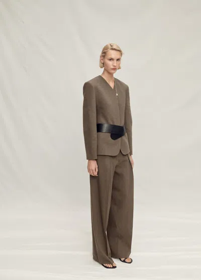 Mango Seamless Linen Suit Jacket Khaki