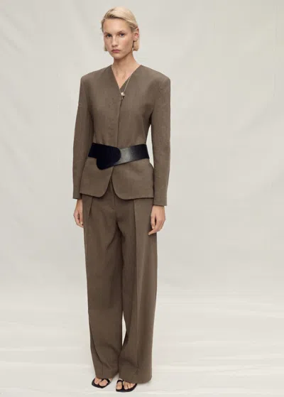 Mango Seamless Linen Suit Trousers Khaki