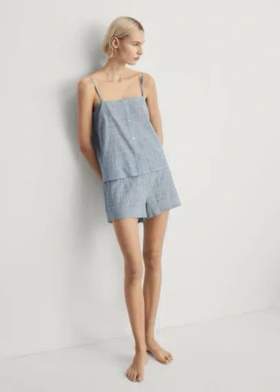 Mango Seersucker Stripe Cotton Pajama Set Mint Green