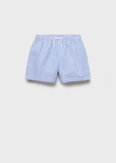 Mango Kids' Seersucker Striped Swimsuit Blue