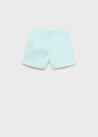 Mango Kids' Seersucker Striped Swimsuit Mint Green