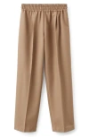 Mango Selection Elastic Waist Straight Leg Wool Pants In Brown