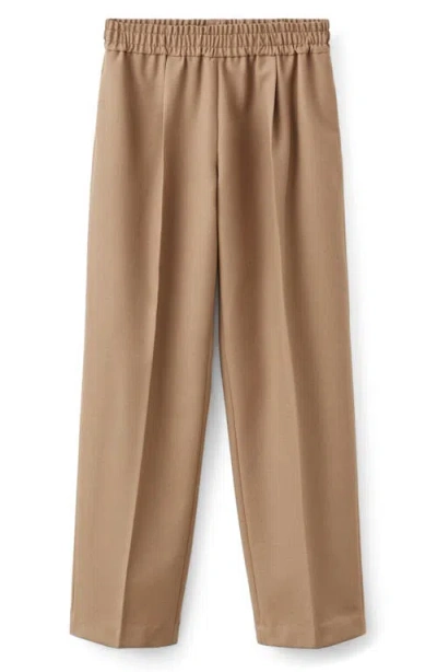 Mango Selection Elastic Waist Straight Leg Wool Pants In Brown