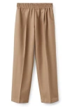 Mango Selection Elastic Waist Straight Leg Wool Pants In Brown
