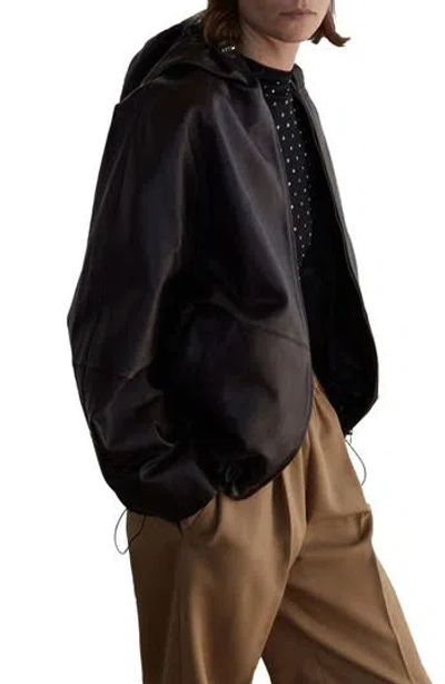 Mango Selection Hooded Leather Zip Jacket In Brown