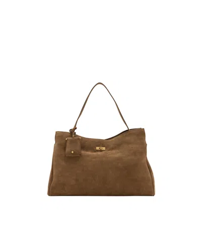 Mango Selection Large Leather Tote With Mirror Charm In Medium Brown
