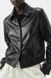 Mango Selection Leather Bomber Jacket In Black