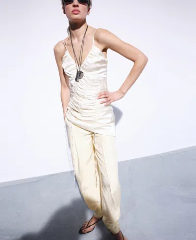 Mango Selection  Women's Adjustable Ruched Satin Dress In Sand