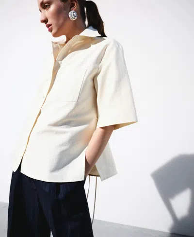 Mango Selection  Women's Bow Detail Short-sleeved Shirt In White