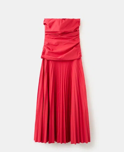 Mango Structured Off-shoulder Pleated Hem Maxi Dress In Red
