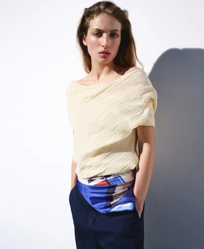 Mango Selection  Women's Draped Asymmetrical Blouse In Neutral