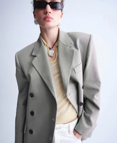 Mango Selection  Women's Flap Pockets Straight Suit Blazer In Gray