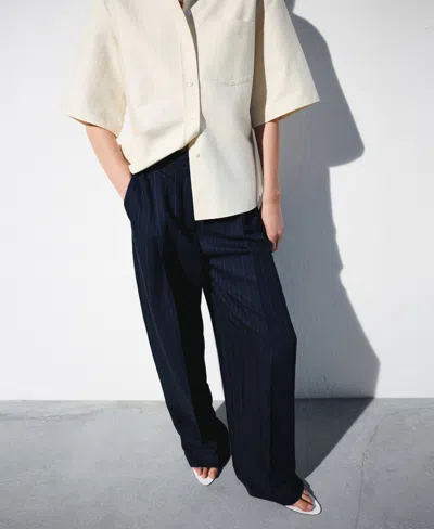 Mango Pinstripe Suit Pants In Blue