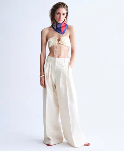 Mango Pleat Front Wide Leg Pants In White