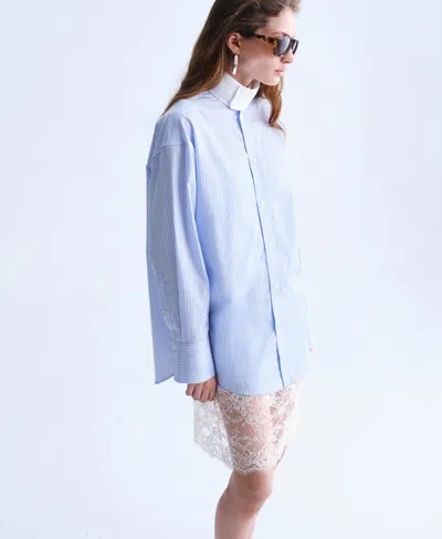 Mango Selection  Women's Poplin Funnel-neck Shirt In Blue