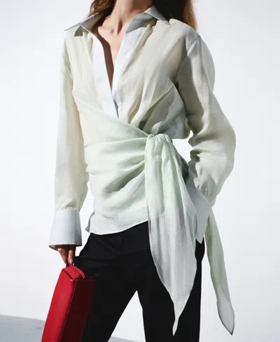 Mango Selection  Women's Ramie Double-breasted Shirt In Green