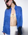Mango Ramie Button-up Shirt In Blue