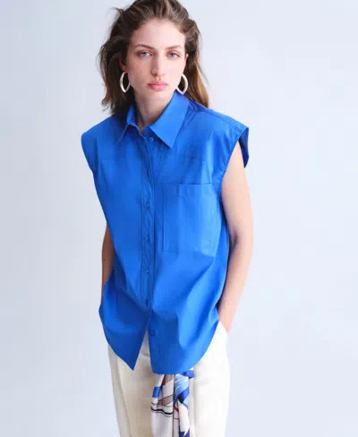 Mango Selection  Women's Sleeveless Poplin Shirt In Blue