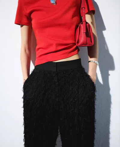 Mango Selection  Women's Straight Threaded Pants In Black