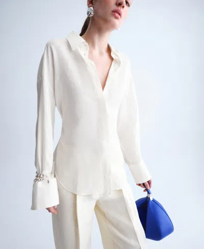 Mango Selection  Women's Tie Linen Blouse In White