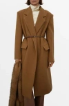 Mango Selection Notched Lapel Wool Blend Coat In Brown
