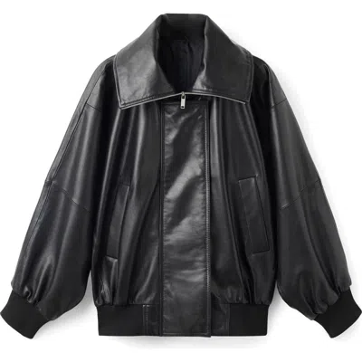 Mango Oversize Leather Bomber Jacket In Animal Print