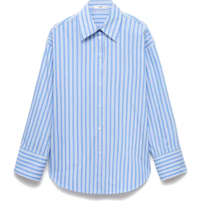 Mango Selection Oversize Stripe Cotton Button-up Shirt In Blue