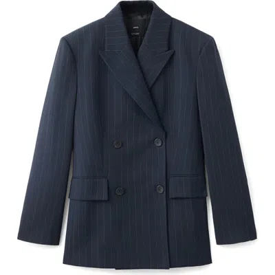 Mango Selection Pinstripe Double Breasted Blazer In Blue