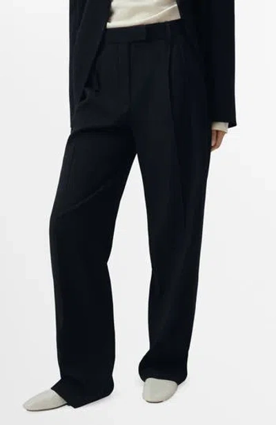 Mango Selection Pinstripe Pleat Front Straight Leg Pants In Blue