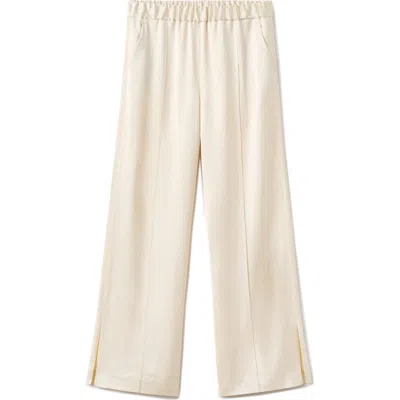 Mango Selection Satin Slit Hem Wide Leg Pants In White