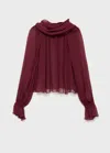Mango Semi-transparent Blouse With Foulard Burgundy In Burgundy