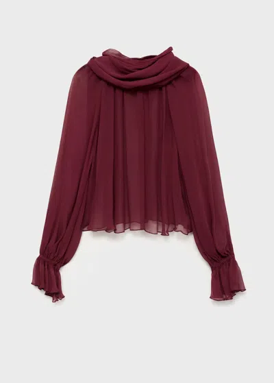 Mango Semi-transparent Blouse With Foulard Burgundy