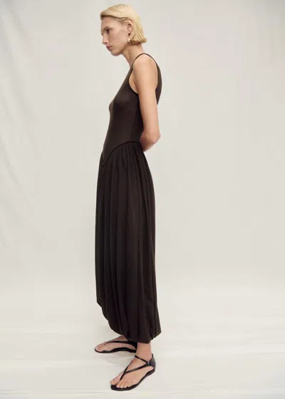 Mango Semi-transparent Dress With Puffed Hem Chocolate