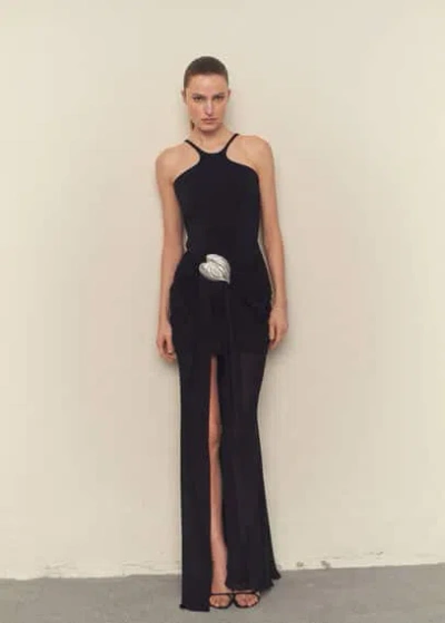 Mango Semi-transparent Skirt Dress Brooch Black