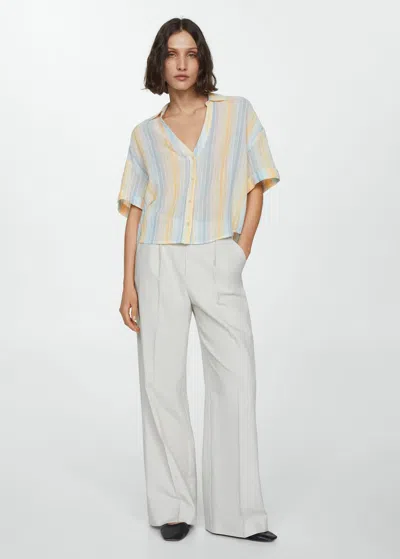 Mango Semi-transparent Striped Shirt Pastel Yellow