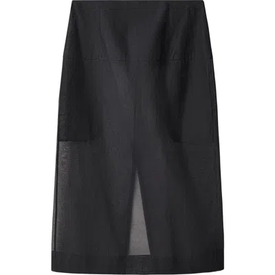 Mango Semisheer Cotton & Silk Midi Skirt In Black