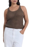 Mango Semisheer Crochet Tank Top In Brown