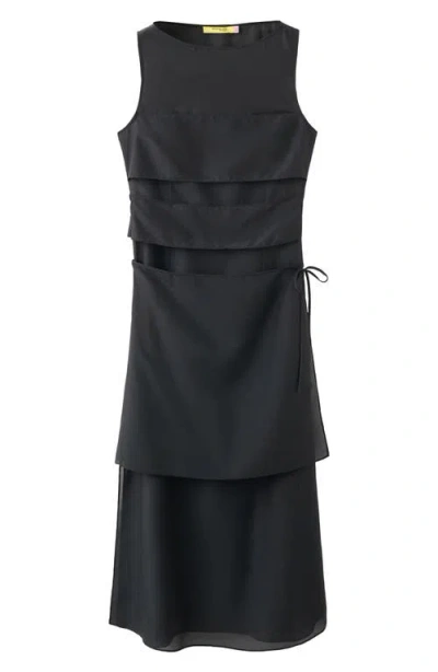 Mango Semi-sheer Paneled Overlay Dress In Black