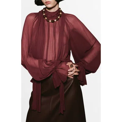 Mango Semisheer Top In Burgundy