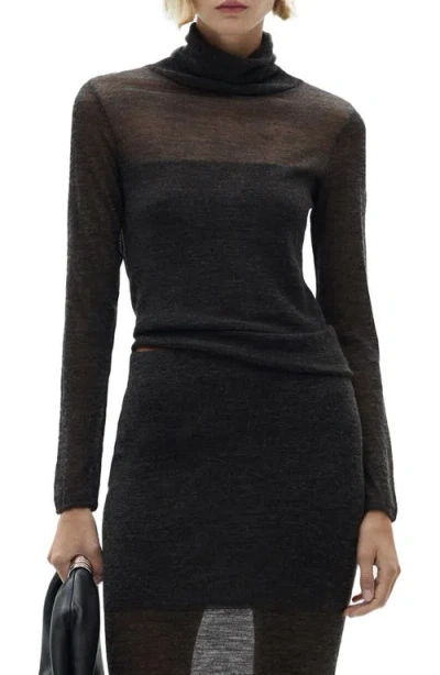 Mango Semisheer Turtleneck Sweater In Dark Heather Grey