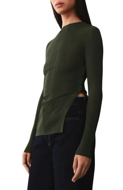 Mango Semitransparent Rib Sweater In Dark Green