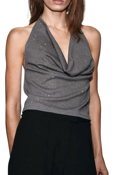 Mango Sequin Detail Halter Top In Gray