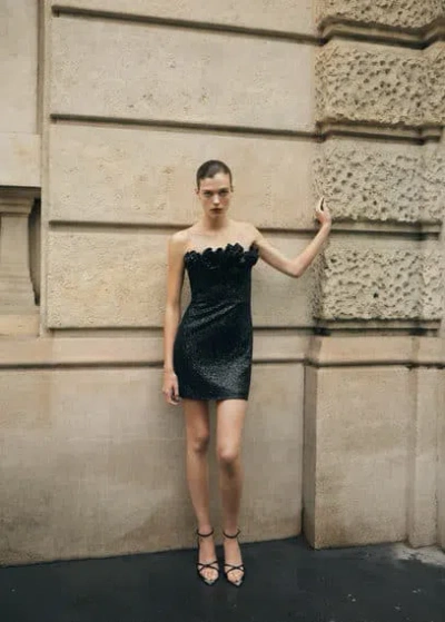 Mango Sequin Embellishment Ruffle Dress Black