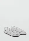Mango Floral Embellished Mesh Ballet Flat In Silver