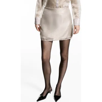 Mango Sequin Hem Satin Miniskirt In Ecru