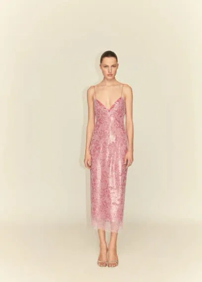 Mango Sequin Lace Slip Dress Pink