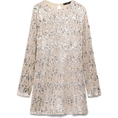 Mango Sequin Long Sleeve Dress In Silver