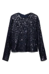 Mango Sequin Long Sleeve T-shirt In Dark Navy