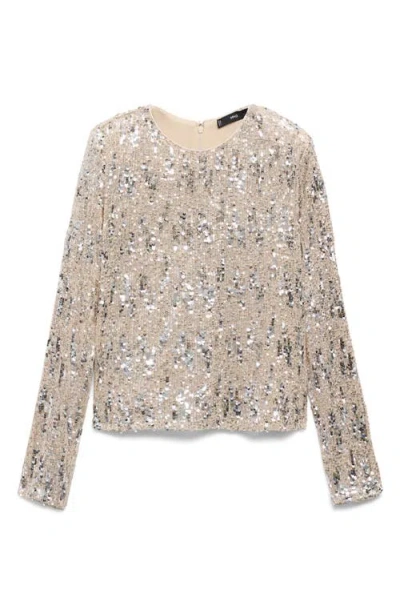 Mango Sequin Long Sleeve T-shirt In Silver