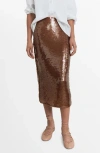Mango Sequin Midi Skirt Medium Brown In Brown
